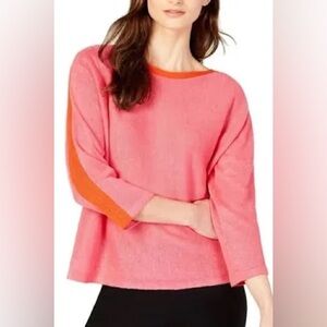 Eileen Fisher Bateau Neck Organic Linen Women's Pink and Orange Sweater size L